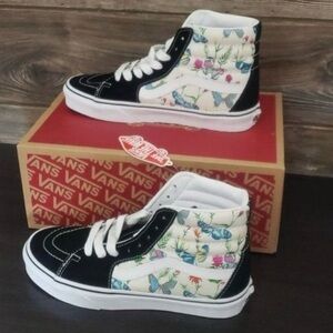 New Vans Sk8 Hi Butterfly Floral Black White High Top Sneakers.